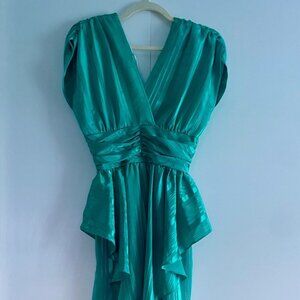 1980s Party Dress, Size S, Shiny Green Dress
